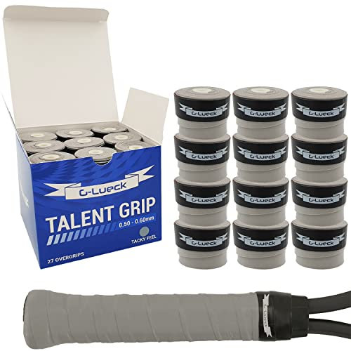 G-Lueck 27x Tennis Overgrips Talent Grip Griffband in umweltfreundlicher Verpackung | 0,50-0,60mm Stärke | Für Squash Badminton Schläger & Golf inkl. Selbstklebendem Abschlußband | sehr griffig (Grau)
