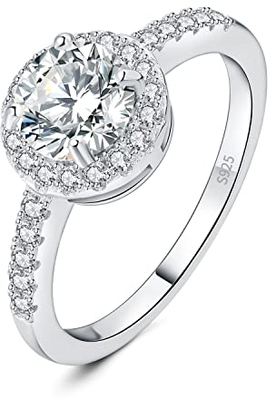 JewelryPalace Klassisch Rundschliff 1ct Zirkonia Halo Promise Ring Damen, Schmuck Set, Verlobungsring Damenring Silber 925 mit Stein für Frauen, Simulierte Diamant Jubiläum Eheringe Silberring 62