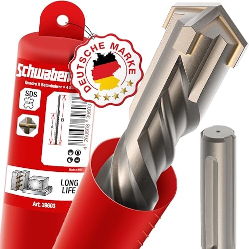 SCHWABENBACH ® SDS Max Broca 25 mm x 1200. Broca SDS de 25 mm. Perforación precisa y rápida en hormigón. Broca de hormigón con punta de carburo de tungsteno, broca para piedra larga