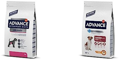 Advance Veterinary Diets Urinary, Pienso para Perros con Problemas en el tracto urinario, 3kg & Advance Mini Senior, Pienso para Perros Senior de Razas Pequeñas con Pollo, 3kg