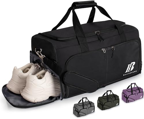 Sporttasche Reisetasche für Damen und Herren Trainingstasche Gym Bag mit Schuhfach und Nassfach Duffel Bag Tasche für Sport, Fitness, Schwimmen, Reisen (42L, Schwarz)-U