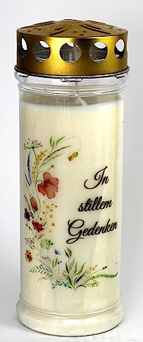 Kerzen Junglas - Grabkerze mit 7 Tagen Brenndauer, (3935), schöne Grablichter mit Motiv, Grabkerzen mit Deckel, Grabschmuck wetterfest, Trauerkerzen mit Spruch, Friedhofskerzen