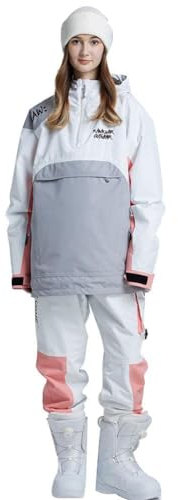 RIUIYELE Damen-Skianzug, Outdoor-Sport, Snowboard-Jacke und Hose, wasserdicht, atmungsaktiv, Schneeanzug, Weiss/opulenter Garten, X-Large