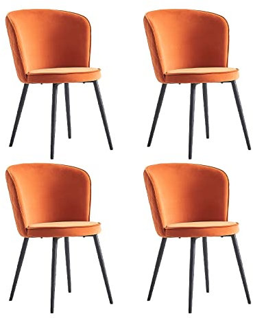 JaHECOME 2er Set Esszimmersessel mit Stoffbezug aus Samt, schwarzen Metallbeine, pflegeleichter Designer-Stuhl, Polsterstühle im skandinavischen Stil, Retro-Design für Esszimmer (4, Orange)