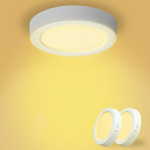 Yexati Pack 2X Panel LED Circular 15W 1800LM, Plafon Superficie LED Redondo (3000K) Color Blanco Calido, IP44 Angulo 120 Driver Incluido. para Dormitorio Cocina Salon Baño Comedor Pasillo 170 * 28Hmm