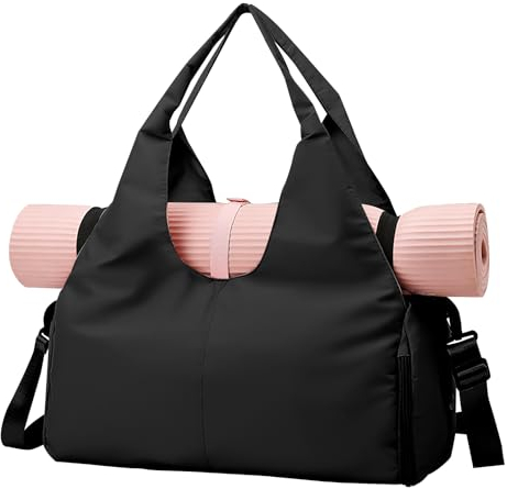 PZJFH Sporttasche Damen, Yogatasche Groß mit Schuhfach Mehrere Taschen, Wasserdicht Tragetasche für Yogamatten, Gym Tasche Damen für Sport Reise Yoga (Schwarz)