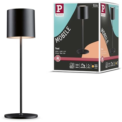 Paulmann 76998 LED Akkutischleuchte Tuni IP44 2700K Schwarz matt Mobile Tischleuchte dimmbar 2,8W USBC