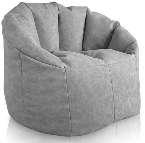 Aiire Luxus Sitzsack Sofa Erwachsene - Relaxo Bean Bag Chair Design mit Füllung für Kuschelecke - Moderner Sitzsäcke Sessel für Mädchen und Kinder aus Kunstleder Grau