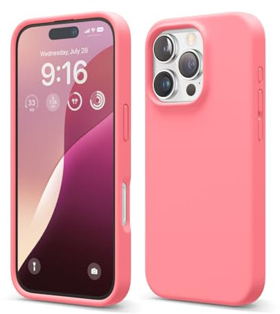 elago Cover Compatibile con iPhone 16 Pro - Custodia in Silicone Liquido Premium, Protettiva Completa, Antiurto, Sottile, Fodera in Microfibra Antigraffio (Rosa)