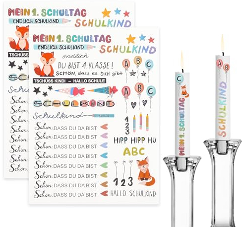 Kerzentattoo A4,2 Blätter Wasserschiebefolie Kerzen, Schulbeginn Kerzen Tattoo,Kerzen Tattoo Folie, Schulkind Kerzenfolie Schulanfang Tischdeko