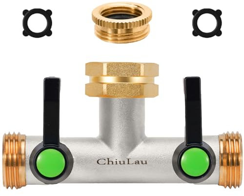 ChiuLau Splitter per Tubi in Ottone a 2 Vie, Splitter per rubinetti da 3/4 di Pollice, connettore per rubinetti con valvole on/off e Impugnatura estesa, Adattatore per rubinetti per Tubi da Giardino