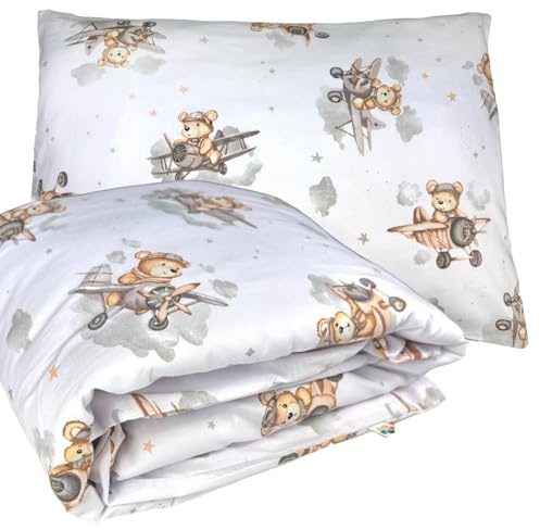 Kinderbettwäsche 100x135/40x60 cm, 2 Bezüge, Flugzeuge, ohne Füllung | 2 Bezüge: 100x135 cm + 40x60 cm, 100 % Baumwolle, ohne Füllung, aus nach OEKO-TEX STANDARD 100 zertifizierten Stoffen