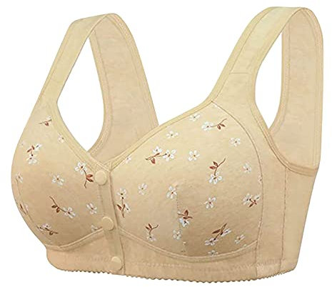 SDERG Front Fastening Plus Size Women's Bras Non Wired Full Coverage Soft Comfortable Daisy Bras for Older Women UK Floral Print Non Wired Sports Bra Sale