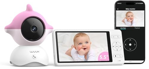 WUUK 2K/3MP Babyphone mit Kamera, 5.5 Zoll Display mit 360° PTZ Baby Monitor, 135° Weiter Blickwinkel, 305m Stabiler Anschluss, APP Unterstützen,One-Touch-Anruf, Bewegung/Tonerkennung,White Noise