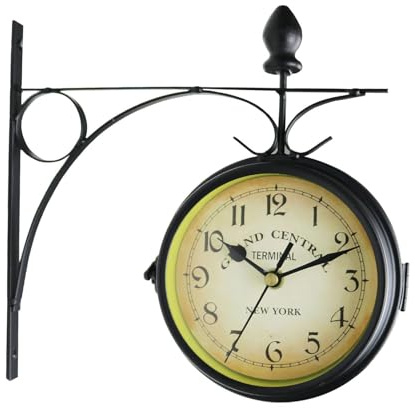 LOVIVER Doppelseitige Bahnhofsuhr, Wanduhr, rund, antik, stumme Gartenuhr, Wandmontage, für den Innenbereich, Garten, Café, Heimdekoration