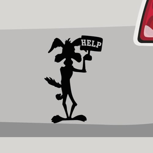 Autoaufkleber - Coyote Help Delle Kojote Fun - Sticker, Aufkleber für Auto, Motorrad, Fahrrad, Laptop, LKW, JDM Decal Racing (9x6cm | Schwarz)