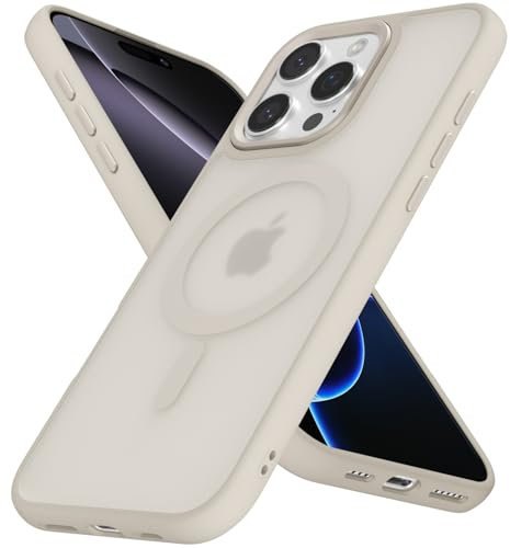 oakxco Magnetic Case for iPhone 16 Pro Phone Case Compatible with Magsafe, Slim Thin Clear Hard Shell Plastic & Silicone Rubber Bumper, Transparent Cute Mag Safe Cover for Women Girls, Beige Titanium