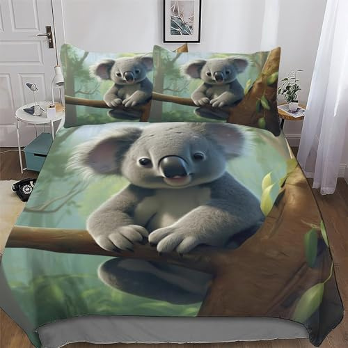 AAPZY Koala 2 teilig Bettwäsche, Bettbezug, Atmungsaktive Vier Jahreszeiten, Deckenbezug Set Für Mädchen Jungen, Mikrofaser Bettbezüge Mit Kissenbezügen Single (135x200cm)