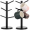 LOLYSIC 2Pcs Wooden Mug Tree 6 Mugs Cup Tree Tea Coffee Cup Stand Holder, Wood Mug Holder Stands for Kitchen Office Bar Countertop, Black