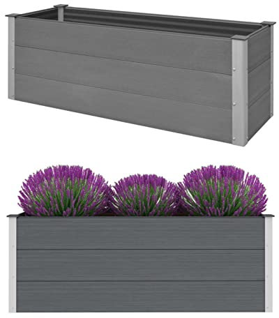 Somanki Garten-Hochbeet WPC 150 x 50 x 54 cm Grau, Palettenrahmen, Hochteich, Gemüsebeet, Kräuterregal Balkon, Blumenbeet, Kräuterspirale, Tomatenbeet, Pflanzhochbeet - 43607