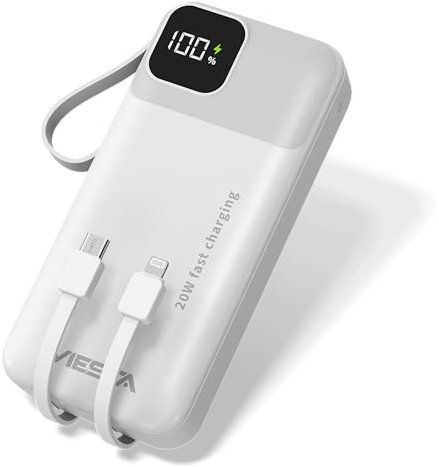 Powerbank USB-C [20.000mAh] Weiß - Fast Charging 22.5 W, PD20 W Type-C Input & Output, Integrierte Type-C, Micro Kabel, USB-Eingang, Digital Display & Flashlight, Battery Bank Powerbank