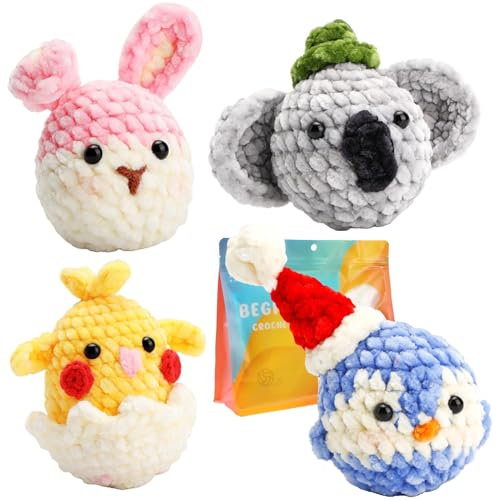 Weihnachts-Häkelpuppe, Strick-Starter-Set | Häkelset „Raupe“ für Anfänger – Häkelset „Tier“ für Anfänger, einfaches Strickset, Starter-Set