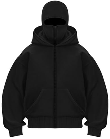 OLIPHEE Men's Hoodies Balaclava Double Hooded Fleece Zip Jacket Wind-resistant Full Zip Athletic Workout Sweatshirt