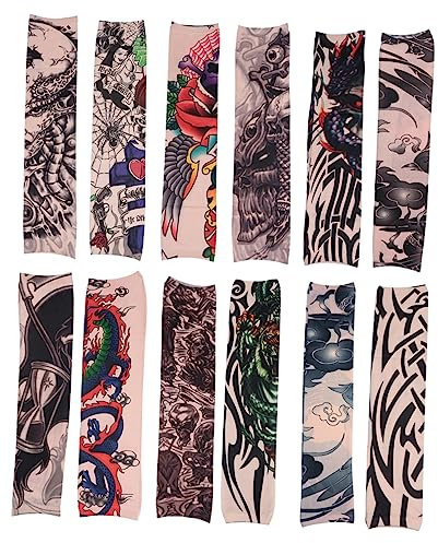 HOMSFOU 12Stücke Teiliges Uv-schutz Armstulpen für Männer Dehnbare und Atmungsaktive Tattoos Ärmel für Radfahren Laufen Cosplay und Festivals