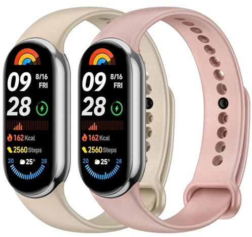 Wanme Cinturino in silicone morbido e confortevole per Xiaomi Mi Band 9/Xiaomi Mi Band 8, 2 pezzi per Xiaomi Mi Band 8, oro rosa/oro