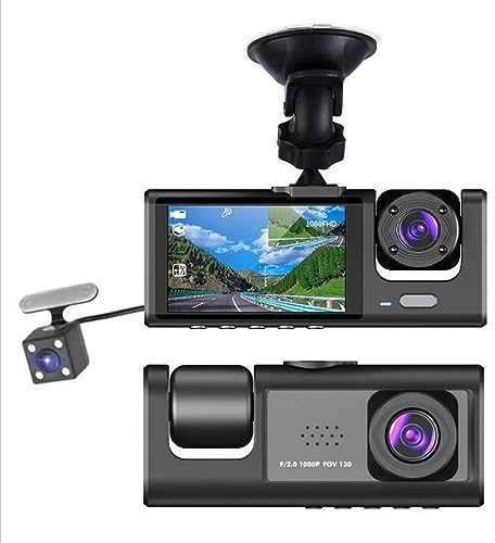 Cpolebev 3 Kamera Dashcam 1080P 2 Bildschirm Dashcam Schwarz Fahrer Recorder für Taxi CAR DVR RüCkfahrkamera Universal