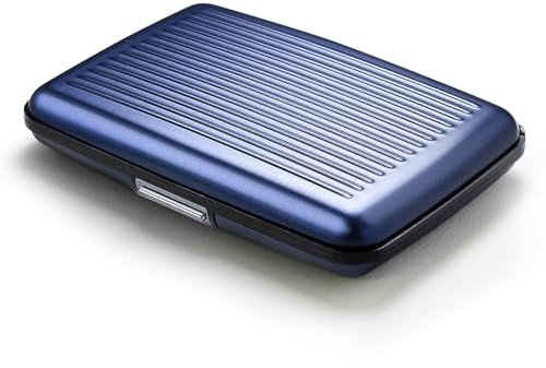 ÖGON -DESIGNS- Porte-Cartes en Aluminium avec Fermoir en métal, Protection RFID Contre la fraude et la démagnétisation, Portefeuille Compact, modèle Smart Case Stockholm (Aluminium Navy Blue)