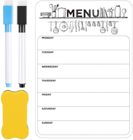 UOCAI Essensplaner Woche Abwischbar Magnetisch mit 2 Farbmarker und 1 Tafelradierer Magnetisch, Speiseplan Wochenplaner Abwischbar, Magnettafel Kühlschrank, Menüplaner für Haushalt und Büro