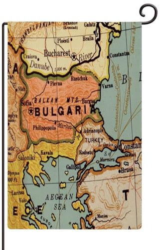 Bandera de jardín de Bulgaria vertical de arpillera de doble cara abstracta con mapa del mundo para exteriores, letreros de césped para el hogar, al aire libre, bandera de bienvenida para casa, 12 x