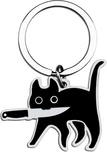 AWIWTOBQ Keychain Cat Lover Gifts For Women Men Black knife Stuff Keychains Keyring For Cats Dad Mom Cool Stuff Novelty Decor Funny Halloween Basket For Teen Boys Teen Girls Easter Basket Stuffers