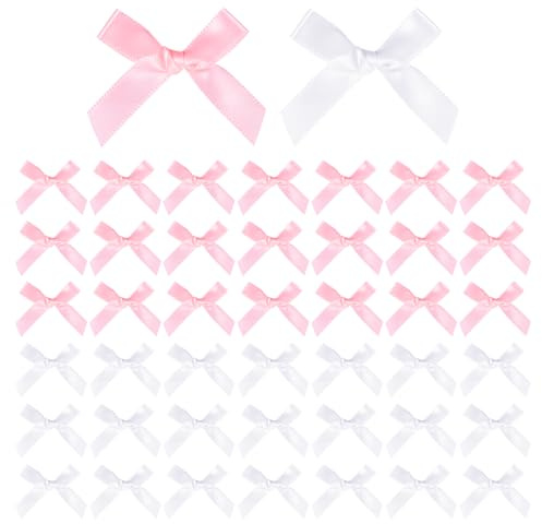 50 Stück Kleine Schleifen Rosa Weiß Schleifen Mini-Schleifens Rosa Satinband Mini-Schleifen Für Geschenkverpackung 1,5 Babyrosa Satinband-Drehverschluss-Schleifens Kleine Bastelschleife Nähzubehör