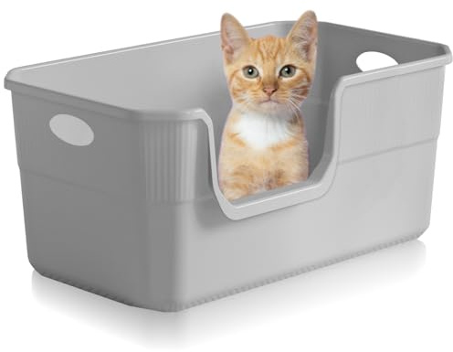 Duscdesp Cat Litter Tray Box Large,Extra Large Cat Litter Trays with Open Top,High Sided Deep Cats Litter Boxes for Cats Kitten Rabbit Dog(Grey)