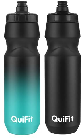 QuiFit Trinkflasche 1L 2er Pack, Auslaufsicher, Rennrad Sportflasche, BPA Frei Passend für die Meisten Flaschenhalter Fahrrad (Black+Black Green(2pcs), 1000ml)