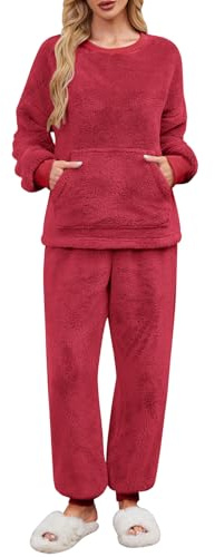 UMIPUBO Pigiama Donna Invernale Felpato Pigiami in Pile Caldo Set Due Pezzi Tuta Termico Invernali Completo da Casa Top a Maniche Lunghe e Pantaloni Lounge Morbido Sleepwear con Tasche