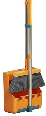 Tuxxjzm Balai avec pelle à poussière, manche long et léger rotatif à 180° | Ensemble de poignée réglable robuste pour salle de bain, chambre, jardin, salle à manger