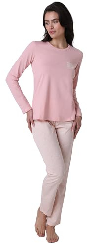 Lovable Pigiama in 100% Cotone | Maglia Girocollo con Stampa Laterale | Pantaloni Lunghi con Fantasia Allover e Vita Elasticata | Morbido, Traspirante e Raffinato | Donna, Rosa Antico 3 - M