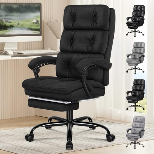 ALFORDSON Ergonomischer Chefsessel Bürostuhl Drehstuhl,Stoff,Schwarz | höhenverstellbarer Schreibtischstuhl einziehbare Fußstütze,Neigungswinkel 90°-150°,Drehstuhl, Stoff