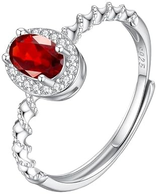 LCDIUDIU Ring Silber 925 Damen,Oval Geschliffener Roter Rubin Edelstein Verlobungsring für Frauen, Verstellbar, Geburtsstein Daumenband, Solitär Hochzeitsversprechensband für Sie, Geschenk Mit Bo