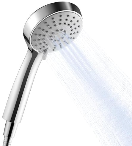 OFFO Shower Head and Hose 1.6m, Handheld Shower Head with 3 Spray Modes, Powerful Boosting Handheld Showerhead for Low Water Pressure, Chrome