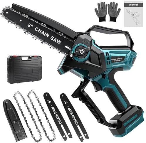 YUMILI Mini Motosierra Batería para Makita 18V 8 Pulgadas, Motosierra Eléctrica Inalámbrica 600W, Sierra Eléctrica Podar Árboles con Engrasador Automático para Podar y Jardinería (Batería No Incluida)