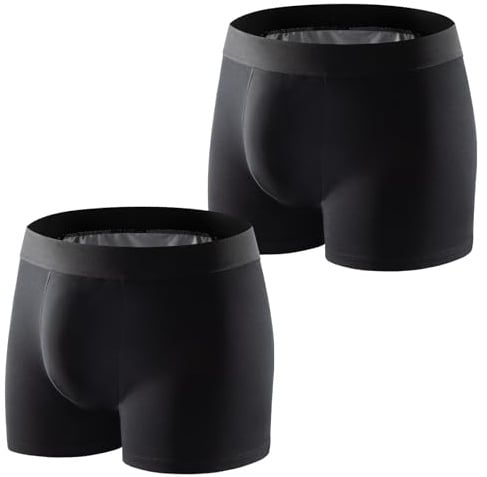 Carer 2 Pack Men's Incontinence Pants 250 ml Absorbency Cotton Boxer Briefs Washable Reusable Soft Breathable Underwear for Daily Use Adult Protection Black Size L