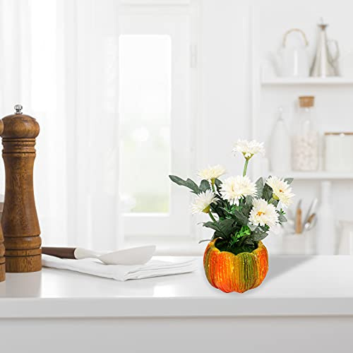 Fictory Artificial Chrysanthemum Plant, Orange Silk Flower Arrangement in Pumpkin Pot, Home Office Wedding Decor, No Maintenance Floral Centerpiece