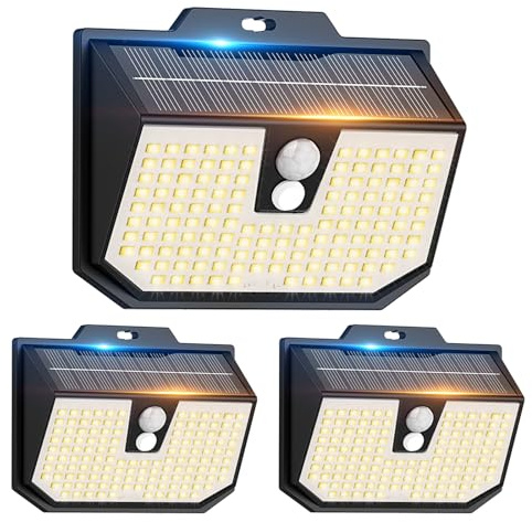 Yolsunes Solarlampen für Außen mit Bewegungsmelder IP65，3 Stück Warmweiß | Solar Wandleuchte mit 3 Modi PIR-Bewegungssensor，132 Ultrahelle LED，Wasserdichte Solar Lampe Outdoorfür Hof Garten Garage