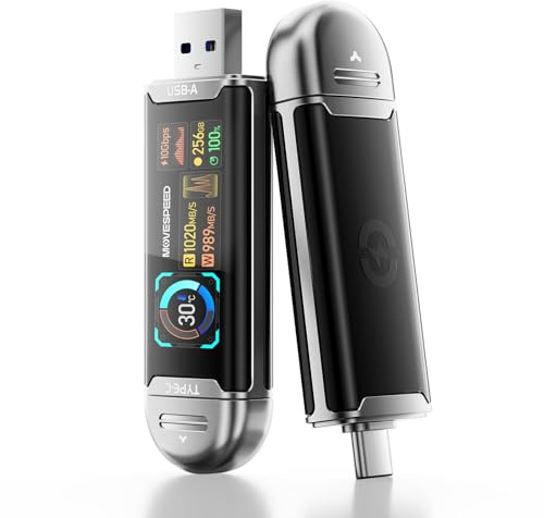 MOVE SPEED Unidad USB de 256 GB con pantalla inteligente de 1090 MB/s USB 3.2 Gen2 y tipo C SSD para ProRes 4K Video iPhone 17/16/15, teléfono Android, Windows, Mac, tableta