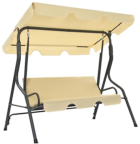 sephironlbb Hollywoodschaukel Cremeweiß mit pulverbeschichtetem Stahlgestell 170×110×153 cm, wetterfeste Gartenschaukel mit Sonnendach, bequemer Polsterauflage, ideal für Terrasse