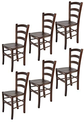 t m c s Tommychairs - 6er Set Stühle Venice für Küche und Esszimmer, robuste Struktur aus lackiertem Buchenholz im Farbton Dunkles Nussbraun und Sitzfläche aus Holz
